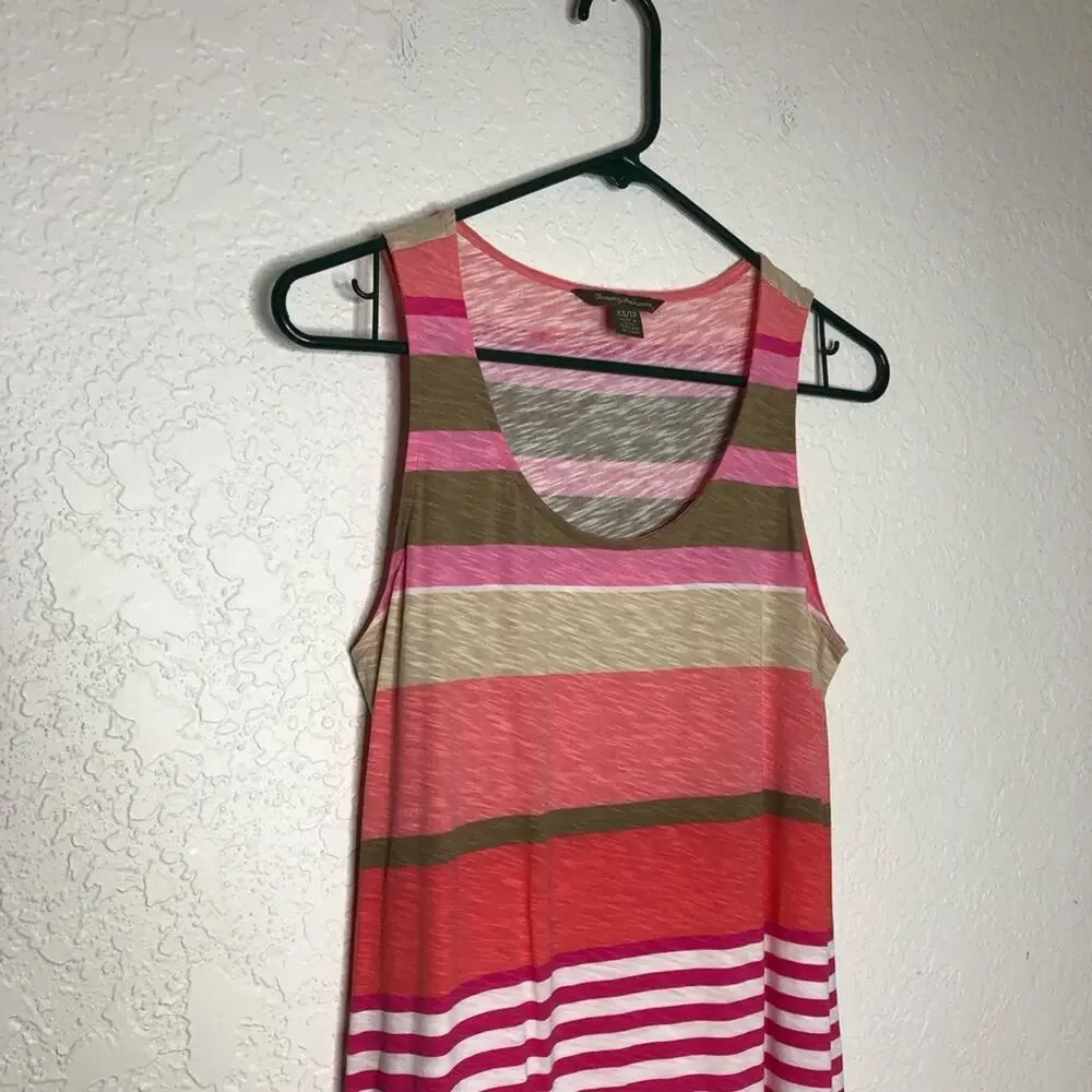 Tommy Bahama pink white tan striped sleeveless maxi dress size Extra Small XS